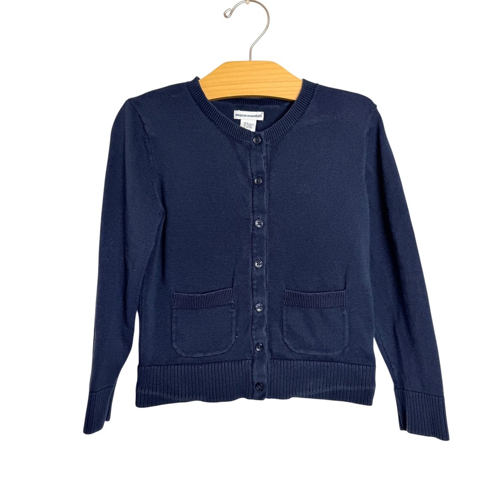 Amazon Essentials Girls Navy Blue Button Front Cardigan Sweater Size S 6-7